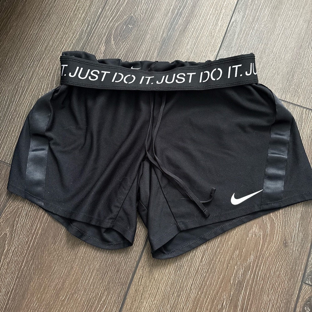 Nike Black Athletic Shorts with White Swoosh